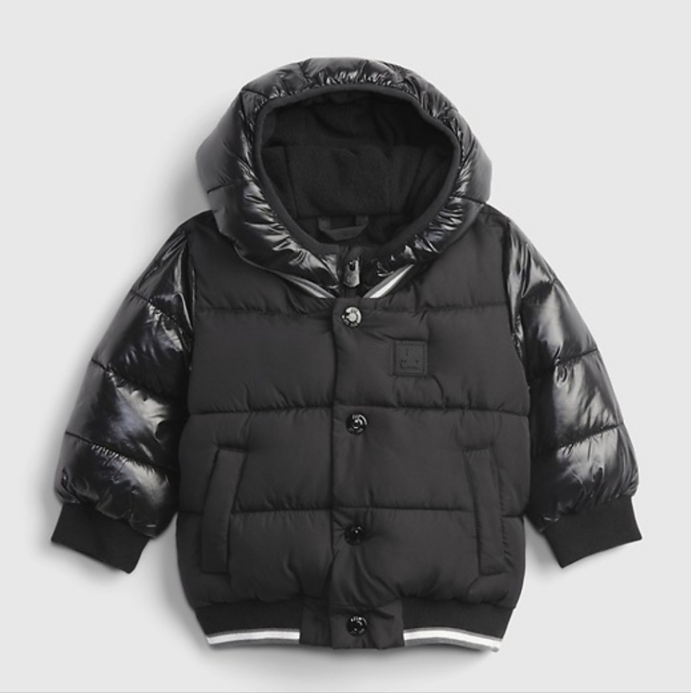 Baby Gap Black Puffer Varsity Style Jacket - size 6-9 mts - like new